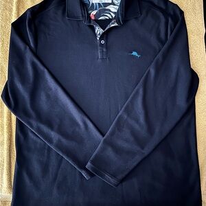 Tommy Bahama Black Long Sleeve Polo with Embroidered Logo